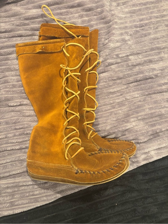 Minnetonka Shoes - Minnetonka Cognac Suede Lace-Up Tall Moccasin Boots